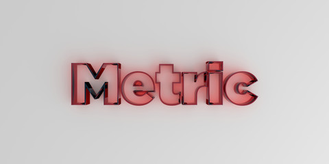 Metric - Red glass text on white background - 3D rendered royalty free stock image.