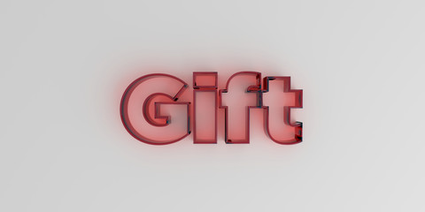 Gift - Red glass text on white background - 3D rendered royalty free stock image.