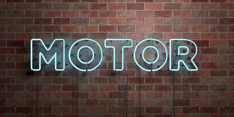 MOTOR - fluorescent Neon tube Sign on brickwork - Front view - 3D rendered royalty free stock picture. Can be used for online banner ads and direct mailers..