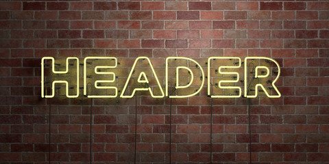 HEADER - fluorescent Neon tube Sign on brickwork - Front view - 3D rendered royalty free stock picture. Can be used for online banner ads and direct mailers..