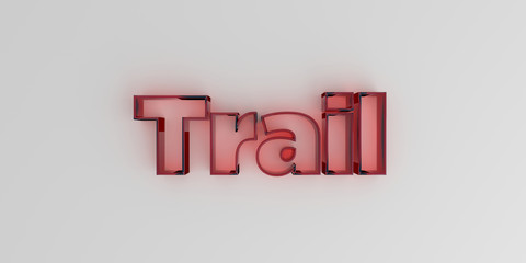 Trail - Red glass text on white background - 3D rendered royalty free stock image.