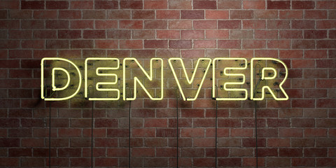 DENVER - fluorescent Neon tube Sign on brickwork - Front view - 3D rendered royalty free stock picture. Can be used for online banner ads and direct mailers..