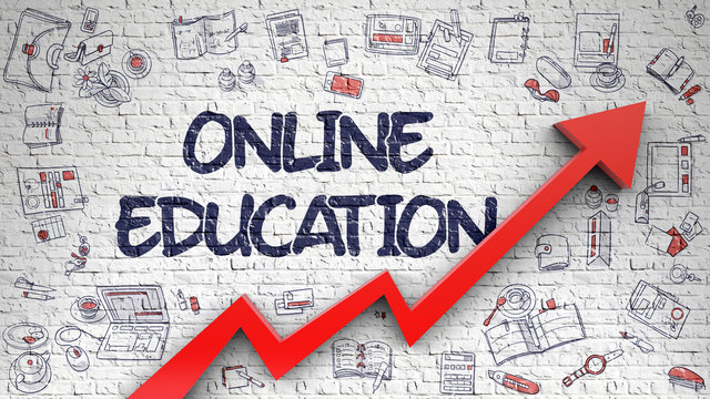 Online Education Drawn on White Brickwall. 