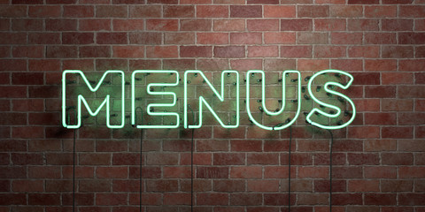 Obraz premium MENUS - fluorescent Neon tube Sign on brickwork - Front view - 3D rendered royalty free stock picture. Can be used for online banner ads and direct mailers..