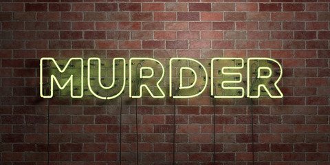Fototapeta na wymiar MURDER - fluorescent Neon tube Sign on brickwork - Front view - 3D rendered royalty free stock picture. Can be used for online banner ads and direct mailers..