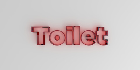 Toilet - Red glass text on white background - 3D rendered royalty free stock image.