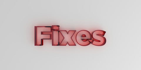 Fixes - Red glass text on white background - 3D rendered royalty free stock image.