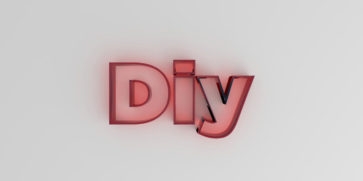 Diy - Red glass text on white background - 3D rendered royalty free stock image.
