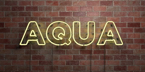 Obraz premium AQUA - fluorescent Neon tube Sign on brickwork - Front view - 3D rendered royalty free stock picture. Can be used for online banner ads and direct mailers..