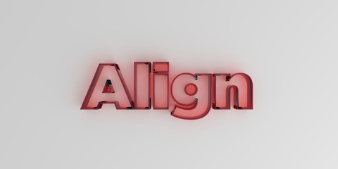 Align - Red glass text on white background - 3D rendered royalty free stock image.