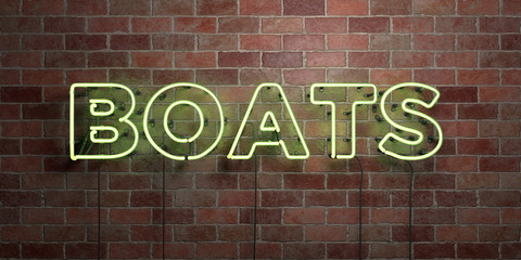 Fototapeta na wymiar BOATS - fluorescent Neon tube Sign on brickwork - Front view - 3D rendered royalty free stock picture. Can be used for online banner ads and direct mailers..