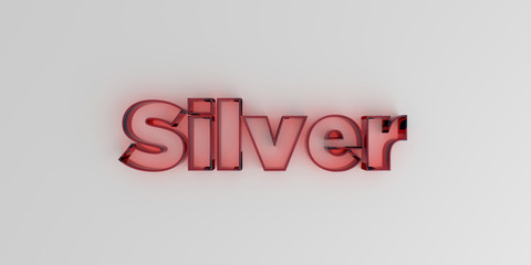 Silver - Red glass text on white background - 3D rendered royalty free stock image.