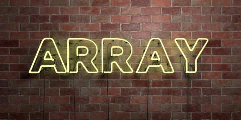 ARRAY - fluorescent Neon tube Sign on brickwork - Front view - 3D rendered royalty free stock picture. Can be used for online banner ads and direct mailers..