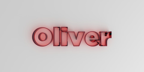 Oliver - Red glass text on white background - 3D rendered royalty free stock image.