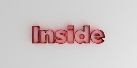 Inside - Red glass text on white background - 3D rendered royalty free stock image.