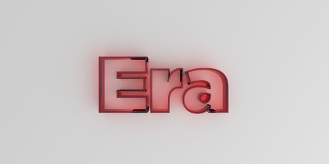 Era - Red glass text on white background - 3D rendered royalty free stock image.