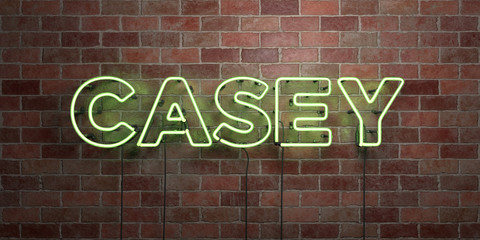 CASEY - fluorescent Neon tube Sign on brickwork - Front view - 3D rendered royalty free stock picture. Can be used for online banner ads and direct mailers..