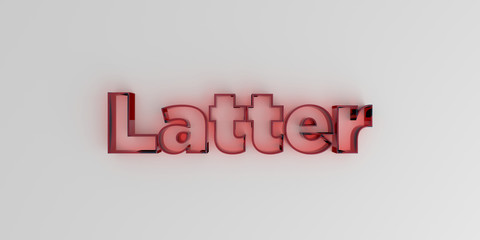 Latter - Red glass text on white background - 3D rendered royalty free stock image.