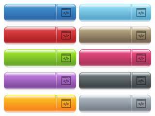 Programming code icons on color glossy, rectangular menu button