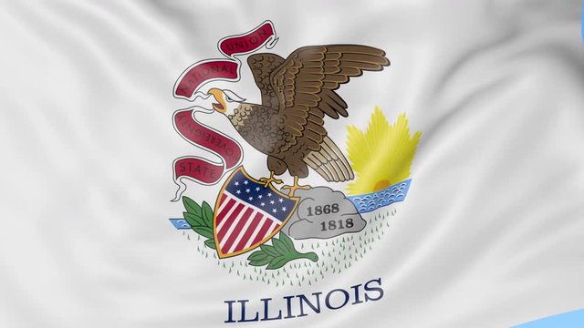 Waving flag of Illinois state against blue sky. Seamless loop 4K clip
