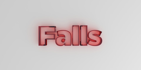 Falls - Red glass text on white background - 3D rendered royalty free stock image.