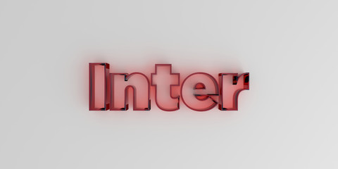 Inter - Red glass text on white background - 3D rendered royalty free stock image.