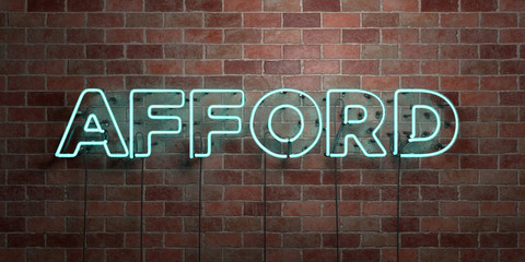 AFFORD - fluorescent Neon tube Sign on brickwork - Front view - 3D rendered royalty free stock picture. Can be used for online banner ads and direct mailers..