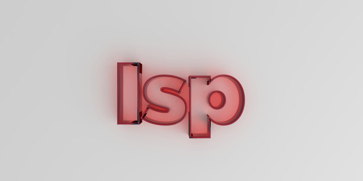 Isp - Red glass text on white background - 3D rendered royalty free stock image.