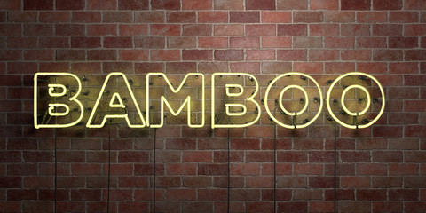 Obraz premium BAMBOO - fluorescent Neon tube Sign on brickwork - Front view - 3D rendered royalty free stock picture. Can be used for online banner ads and direct mailers..