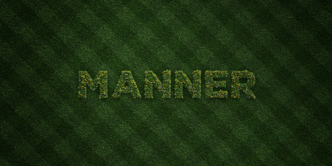 MANNER - fresh Grass letters with flowers and dandelions - 3D rendered royalty free stock image. Can be used for online banner ads and direct mailers..