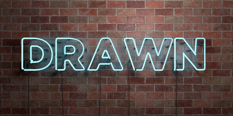 DRAWN - fluorescent Neon tube Sign on brickwork - Front view - 3D rendered royalty free stock picture. Can be used for online banner ads and direct mailers..