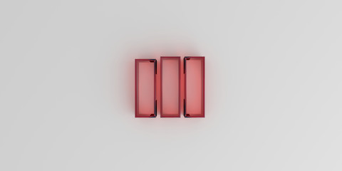 Ill - Red glass text on white background - 3D rendered royalty free stock image.