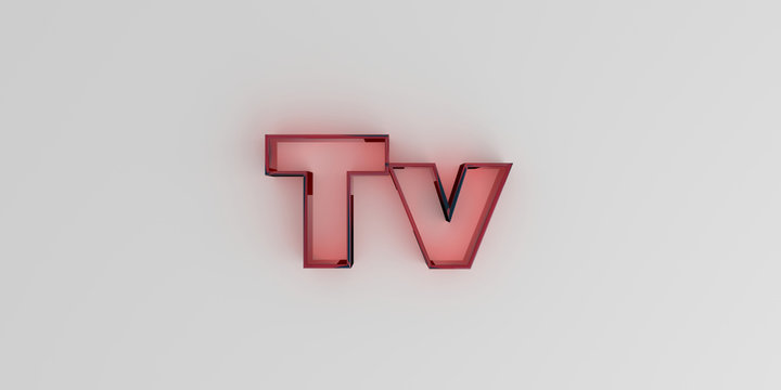 Tv - Red glass text on white background - 3D rendered royalty free stock image.