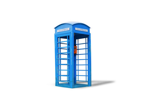 Blue telephone box,isolated on white background with clipping path.
