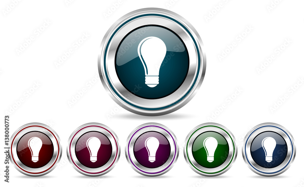Poster Bulb silver metallic web and mobile phone set of vector icons isolated on white background in eps 10.