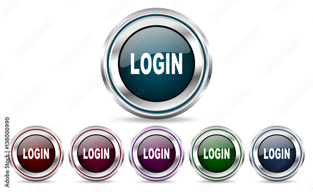 Poster Login silver metallic web and mobile phone set of vector icons isolated on white background in eps 10.