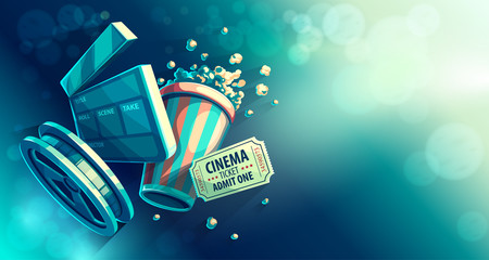Online cinema art movie watching with popcorn - obrazy, fototapety, plakaty