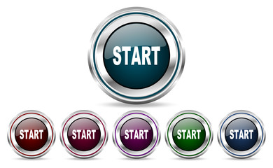 Start silver metallic web and mobile phone set of vector icons isolated on white background in eps 10.