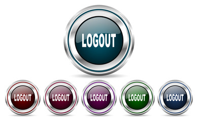 Logout silver metallic web and mobile phone set of vector icons isolated on white background in eps 10.