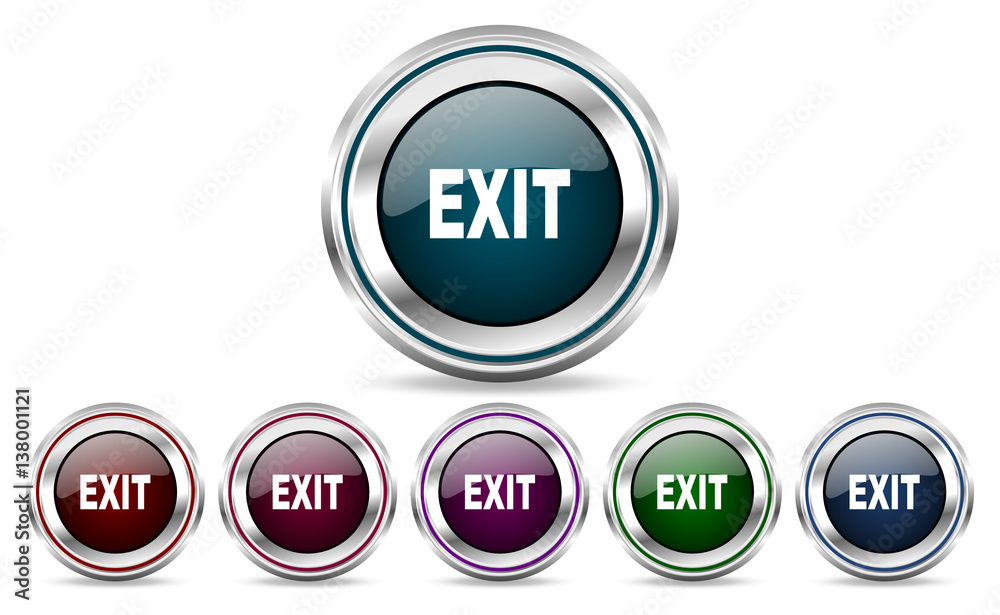 Leinwandbilder Exit silver metallic web and mobile phone set of vector icons isolated on white background in eps 10.