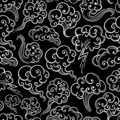 Vintage sketch of clouds seamless pattern. Vector illustration
