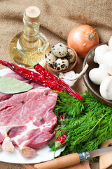 Raw meat, vegetables and spices