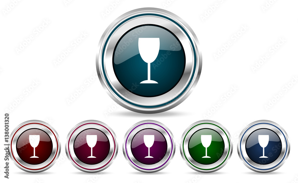 Poster Alcohol  silver metallic web and mobile phone set of vector icons isolated on white background in eps 10.