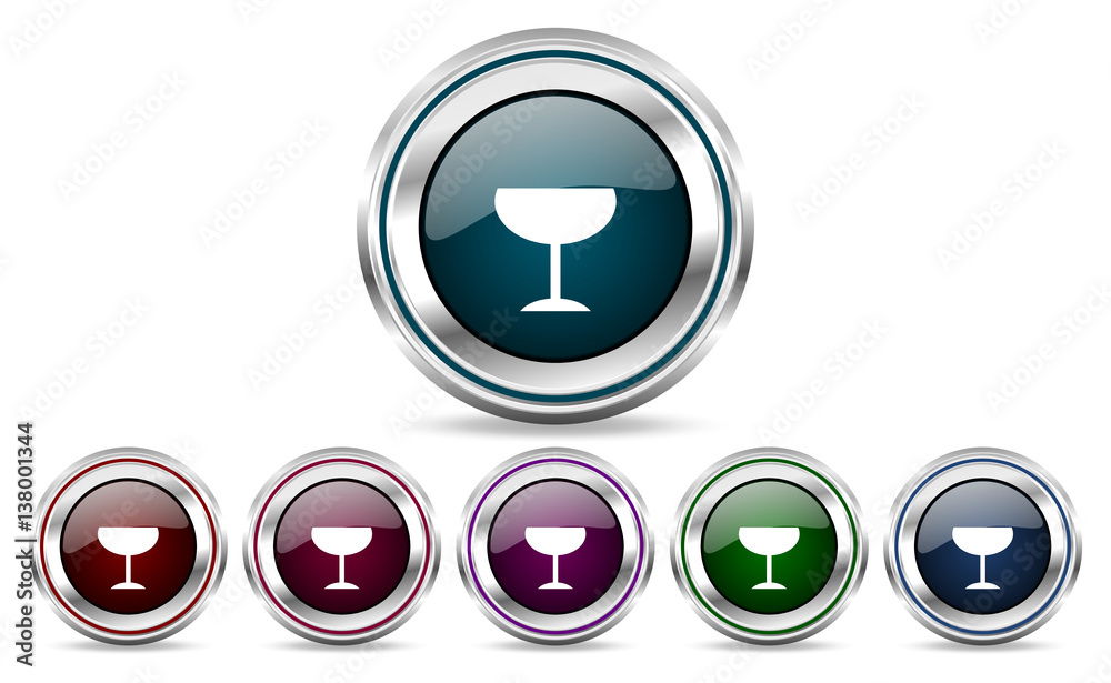 Poster Alcohol  silver metallic web and mobile phone set of vector icons isolated on white background in eps 10.