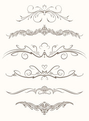 Naklejka premium Set of six decorative vintage vector page elements, text dividers.