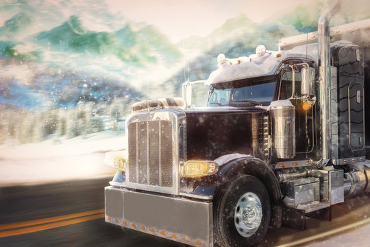 Truck in winter landscape 