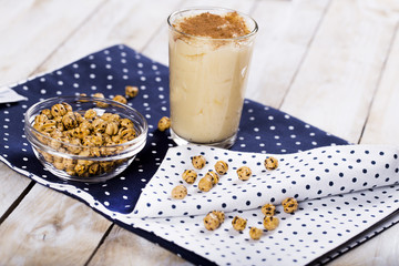 Boza or Bosa, traditional Turkish dessert with roasted chickpea