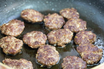 Meatballs fried in the pan