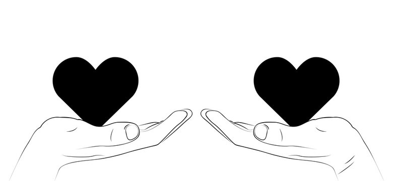 due mani che tengono un cuore nero disegno vettoriale