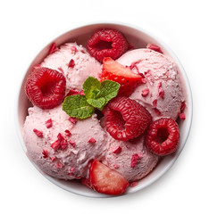 Bowl of strawberry ice cream